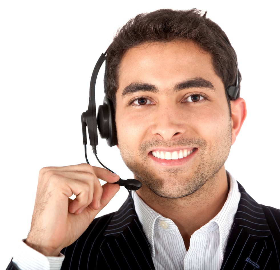 customer support operator woman smiling isolated on white